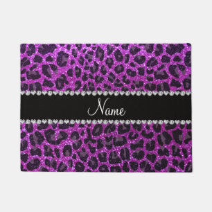 Felpudo Nombre personalizado neón morado purpurina leopard