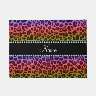 Felpudo Nombre personalizado patrón de leopardo arco iris