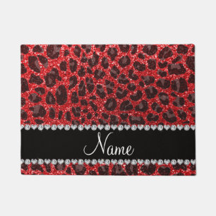 Felpudo Nombre personalizado puntos de leopardo rojo purpu