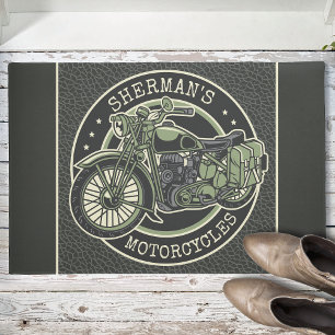 Felpudo NOMBRE personalizado Retro motociclista militar