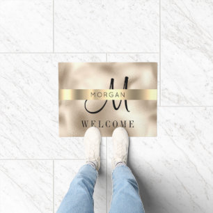 Felpudo Nombre y Monograma Grande, Mensaje, Texto Negro, O