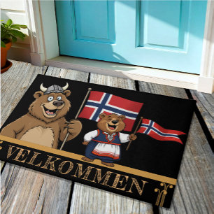 Felpudo Noruega Velkommen Mat, bandera noruega, oso viking