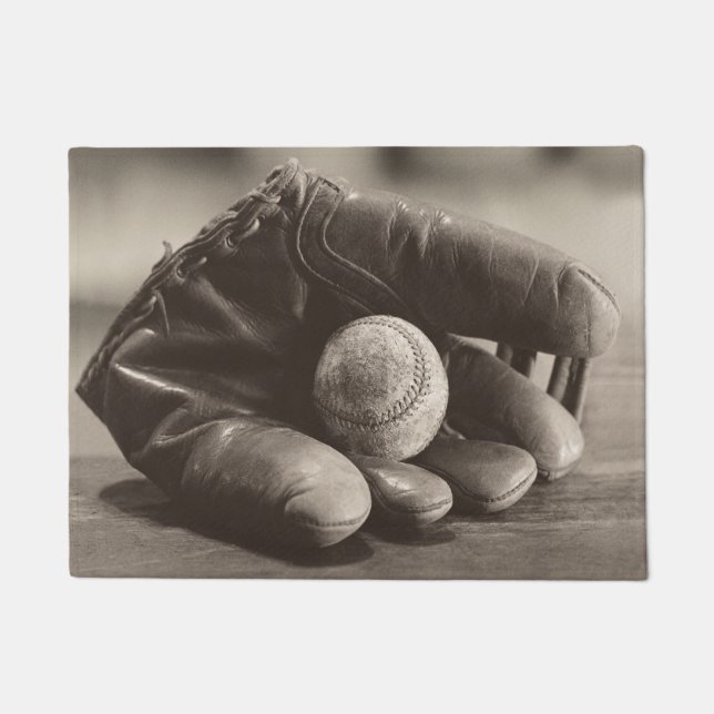 Felpudo Nostalgia del béisbol - Mitt y Béisbol (Anverso)