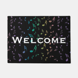 Felpudo Notas de la música del arco iris sobre negro