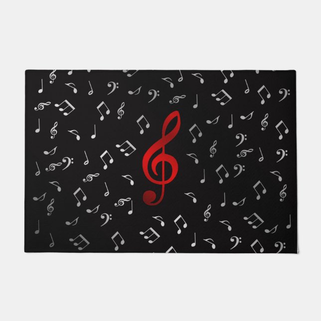 Felpudo notas de música roja y negro plateado (Anverso)
