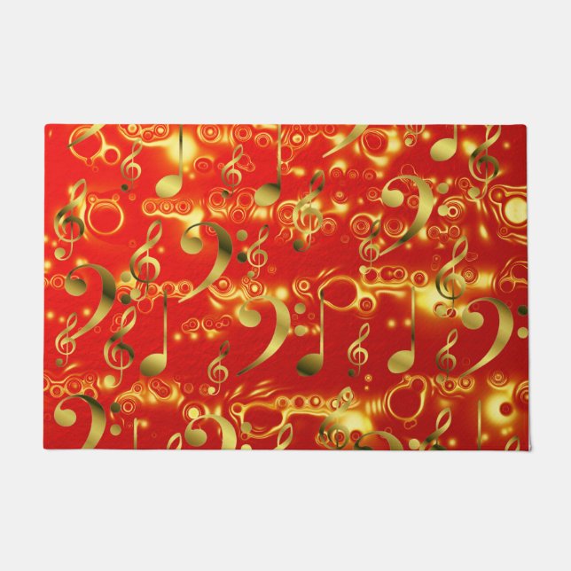 Felpudo notas musicales doradas en rojo (Anverso)