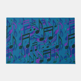 Felpudo Notas Musicales Patrón Musical Azul Verde Púrpura