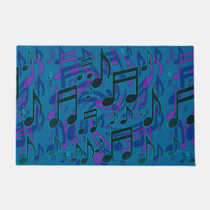 Felpudo Notas Musicales Patrón Musical Azul Verde Púrpura