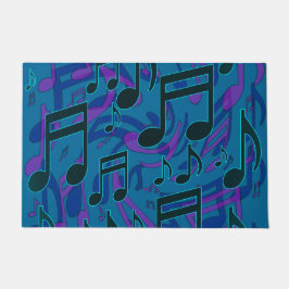 Felpudo Notas Musicales Patrón Musical Azul Verde Púrpura