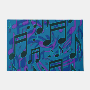 Felpudo Notas Musicales Patrón Musical Azul Verde Púrpura