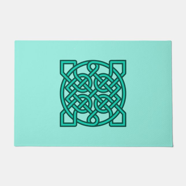 Felpudo Nudo de marinero celta, turquesa, aqua y Verde azu (Anverso)
