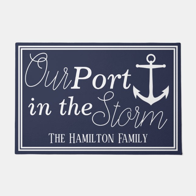 Felpudo Nuestro puerto en el Ancla Blanco de la tormenta | (Anverso)