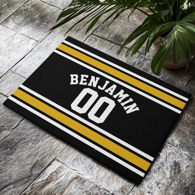 Felpudo Número de nombre personalizado de Jersey de Black  (Custom Welcome Doormat)