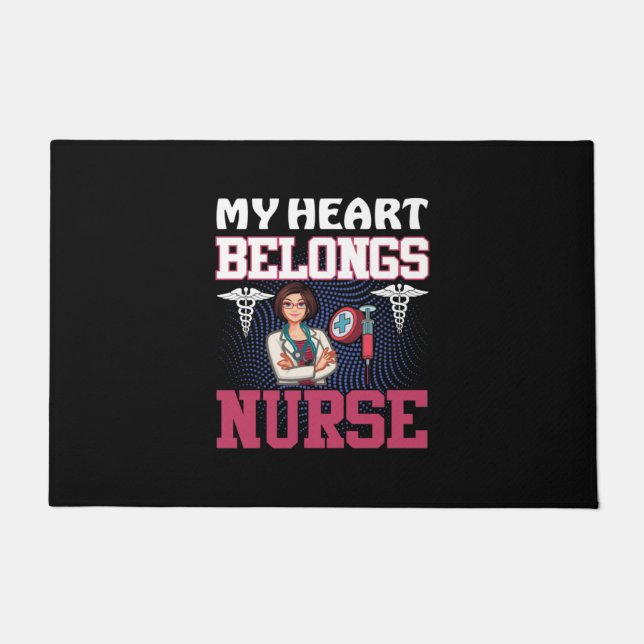 Felpudo Nurse Gift | My Heart Belongs Nurse (Anverso)