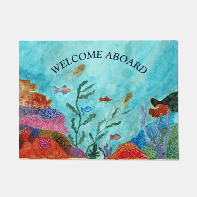 Felpudo Ocean Sea Life Underwater Coastal Beach House (Anverso)