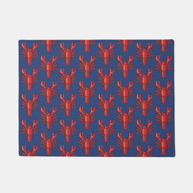 Felpudo Océano costero con patrón de langosta azul y rojo  (Anverso)