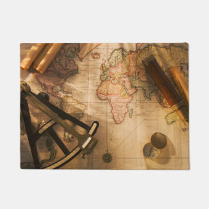 Felpudo Octante, compás y telescopio en mapa náutico