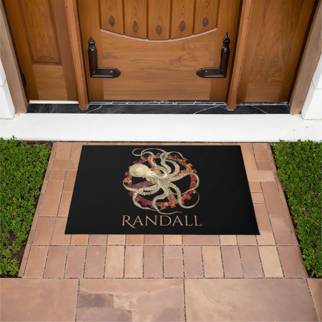 Felpudo Octopo de Steampunk personalizado y relojería rust (Exterior)