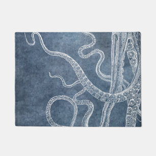 Felpudo Octopus: Arte de color azul oscuro oscuro