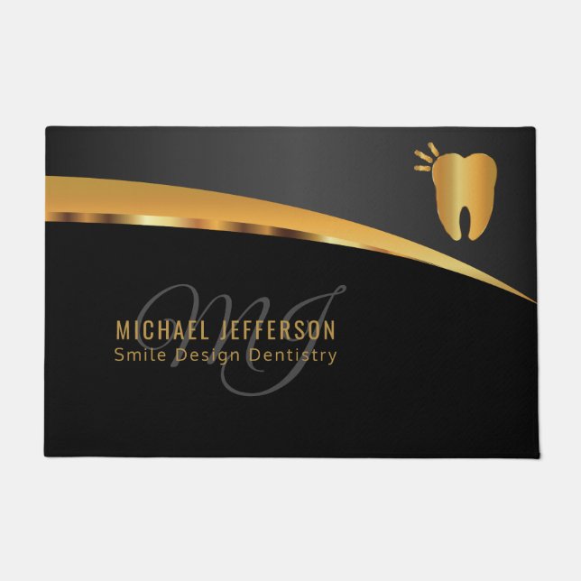 Felpudo Oficina de dentistas monogramas - Doormat negro y  (Anverso)