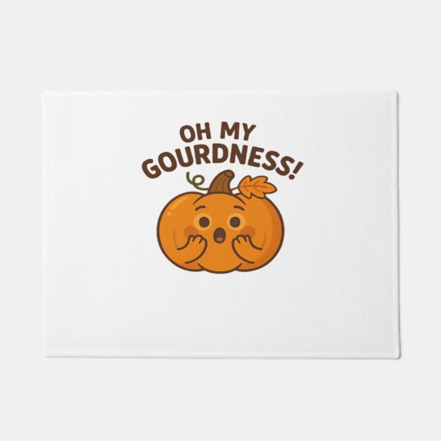Felpudo ¡Oh, Gourdness! - Sorprendida Calabaza Kawaii Art  (Anverso)