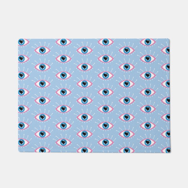 Felpudo Ojo Malvado Griego Con Ojos Azul Rosa (Anverso)