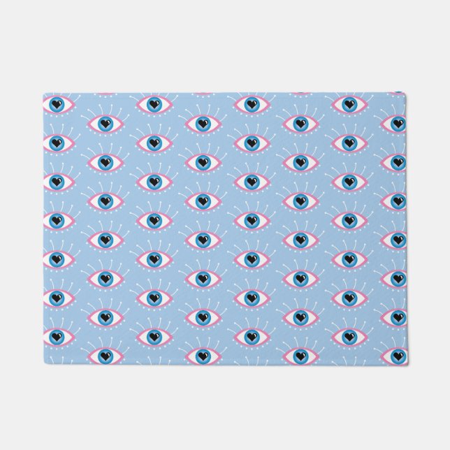 Felpudo Ojo Malvado Griego Con Ojos Azul Rosa (Anverso)