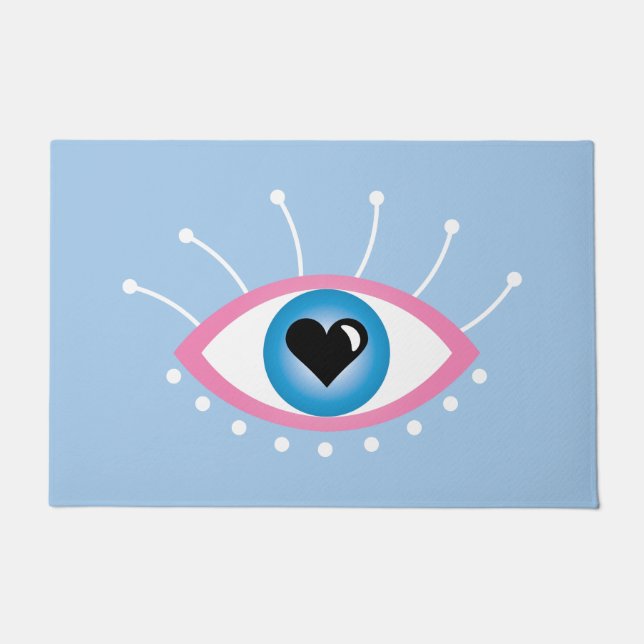Felpudo Ojo Malvado Griego Con Ojos Azul Rosa (Anverso)