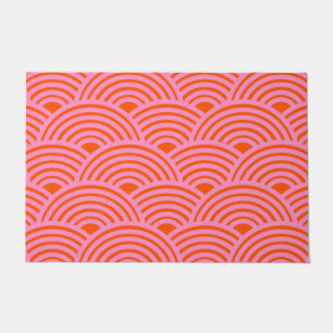 Felpudo Ola japonesa Seigaiha Patrón Preppy Naranja Rosa