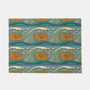 Felpudo Olas del océano azul Nautilus Seashell Pattern Nou
