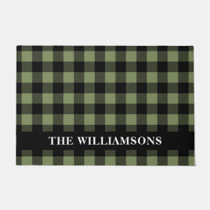 Felpudo Olive Green Black Buffalo Check Plaid Personalizad