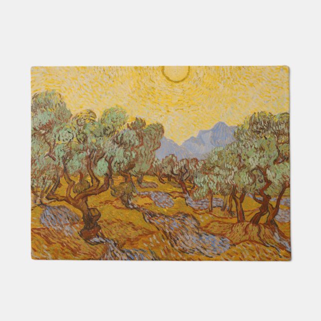 Felpudo Olivos de Van Gogh Cielo Sol Amarillo (Anverso)