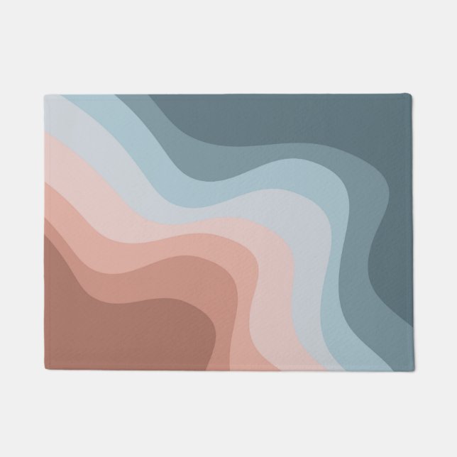 Felpudo Ondas de estilo retro azul y rosa (Anverso)
