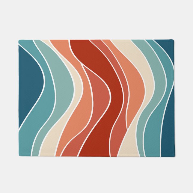 Felpudo Ondas de estilo retro multicolor (Anverso)