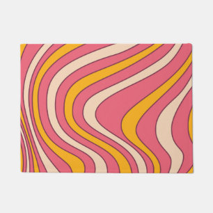 Felpudo Ondas de estilo retro rosa y naranja