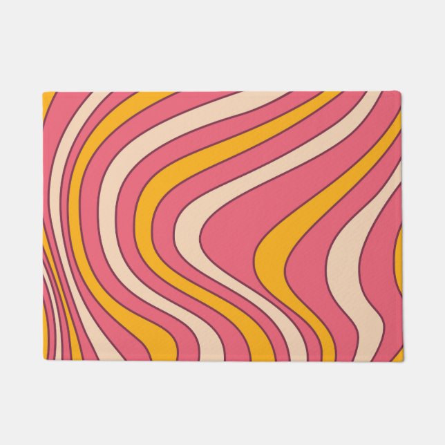 Felpudo Ondas de estilo retro rosa y naranja (Anverso)
