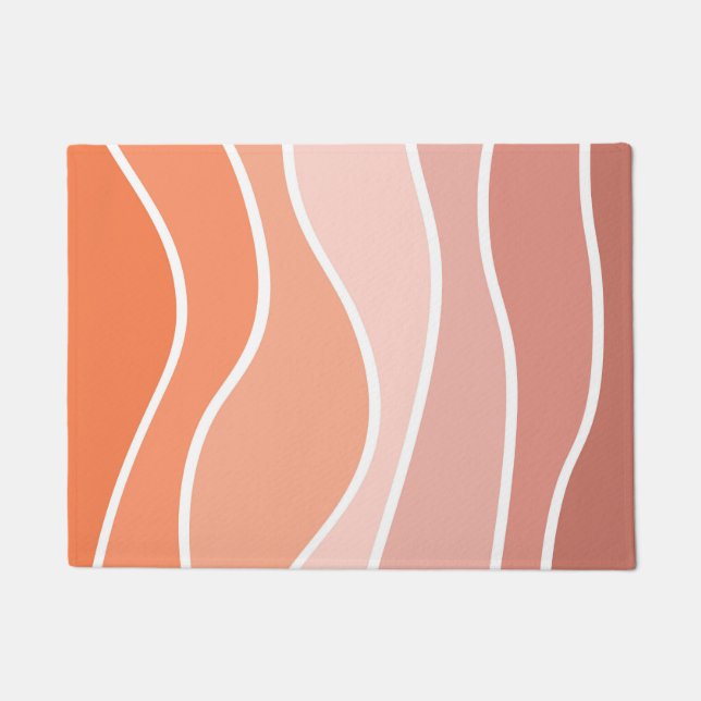 Felpudo Ondas de estilo retro rosa y naranja (Anverso)