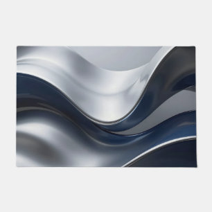 Felpudo Ondas Fluidas Abstractas de Plata y Azul Marino Di