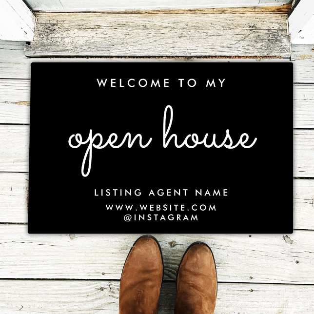Felpudo Open House Real Estate Moderno Realtor Negro (Subido por el creador)