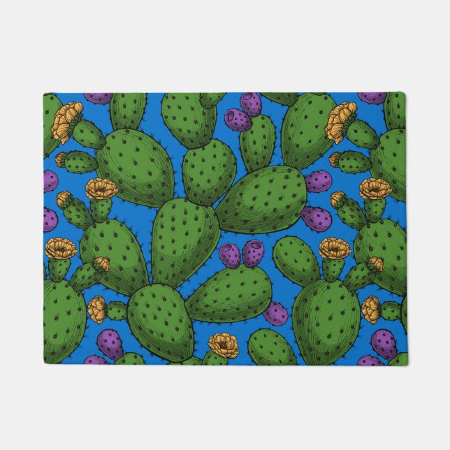 Felpudo Opuntia florida sobre azul (Anverso)