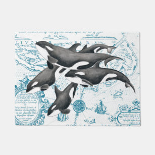 Felpudo Orca ballena antigua azul