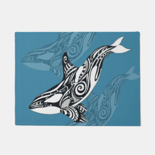 Felpudo Orca Killer Whale Tlingit Indigo Blue ink