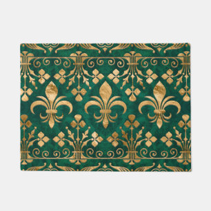 Felpudo Ornamento de Fleur-de-lis Emerald Green