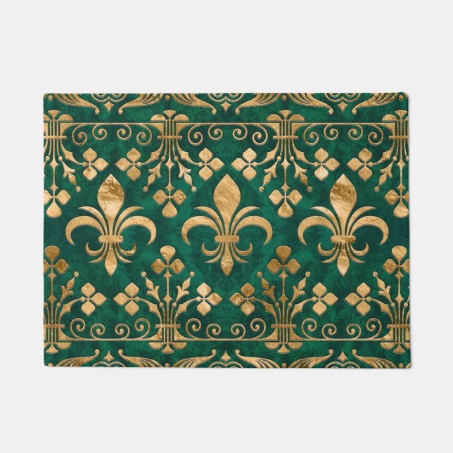 Felpudo Ornamento de Fleur-de-lis Emerald Green (Anverso)