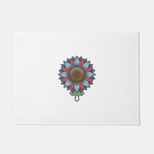 Felpudo Ornamento de girasol de mezclilla patriótica vinta
