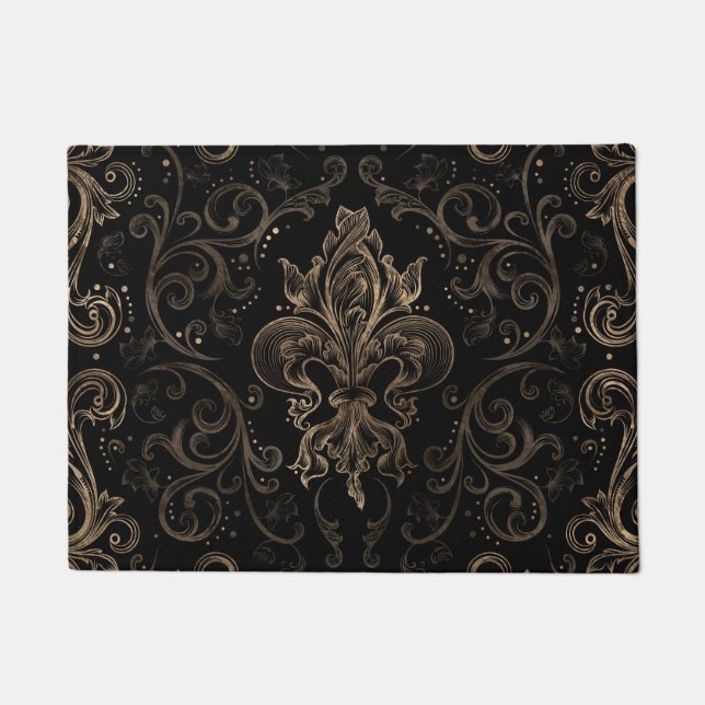 Felpudo Ornamento Fleur-de-lis Negro y Oro (Anverso)