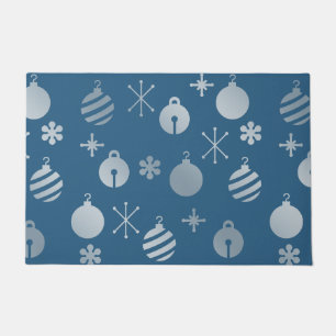 Felpudo Ornamentos de Navidad Retro Plata Azul