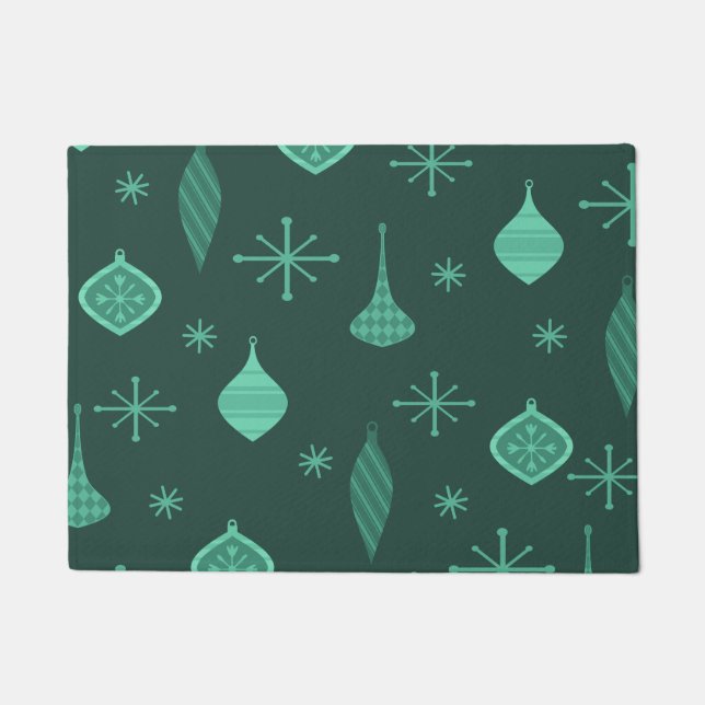 Felpudo Ornamentos de Navidad Retro Verde (Anverso)