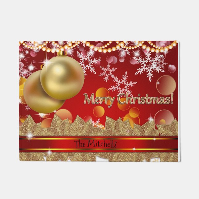 Felpudo Ornamentos navideños y copos de nieve (Anverso)