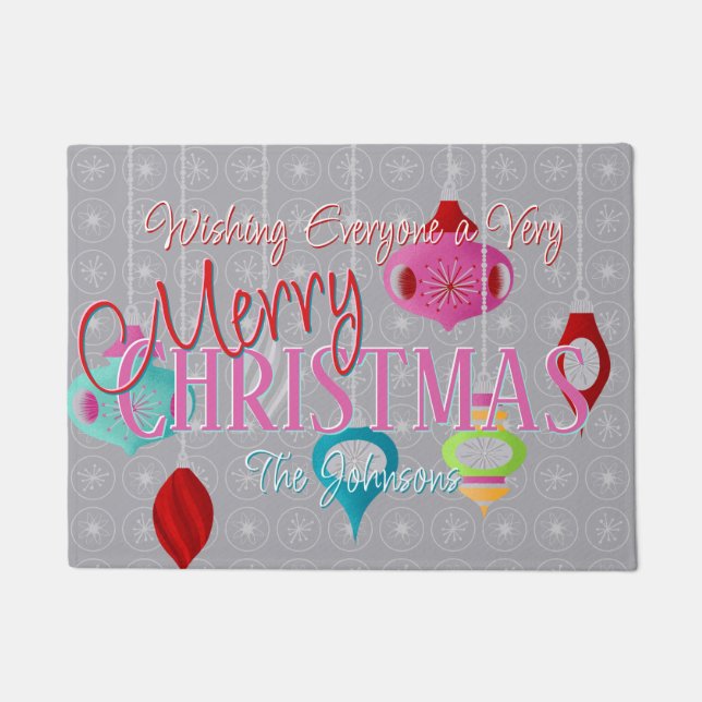 Felpudo Ornamentos retro Navidades grises Doormat (Anverso)
